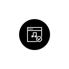 Music approve icon in black round style. Vector icon pixel perfect