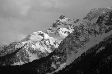 Snowcapped Mountains in Black and White