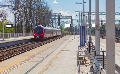 The train arrives at the station platform