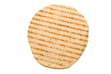 Grilled pitta bread isolated on white background.