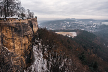 Fototapeta na wymiar Panoramic view from the fortress Koenigstein to the Elbe Sandstone Mountains in the morning light, Germany.