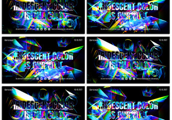Social Media Banners Design Layout with Abstract Iridescent Vibrant Background