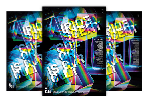 Abstract Design Poster Layout with Holographic Background