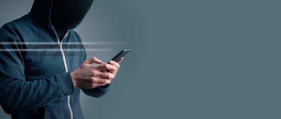 hacking concept, hacker with cellphone