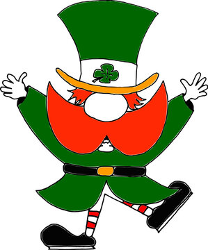 Happy hand drawn leprechaun as a symbol for St. Patrick's day colorized