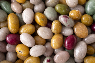 Colored candy beans. Top view. 
