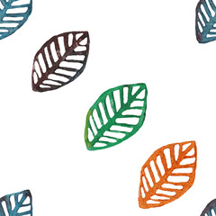 Seamless pattern illustration with leaves  isolated on white background