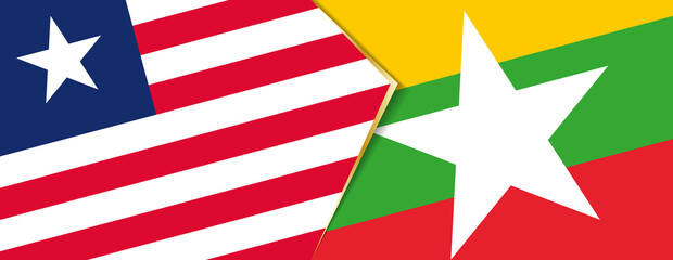 Liberia and Myanmar flags, two vector flags.