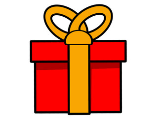 Red gift box or present with a yellow bow on a white background