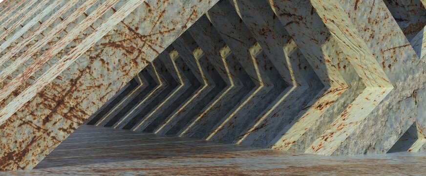 Dise&ntilde;o de estructura moderna y minimalista. Arquitectura espacial. Ilustraci&oacute;n realista de t&uacute;nel. Render 3d