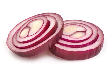 Sliced red onion, isolated on white background