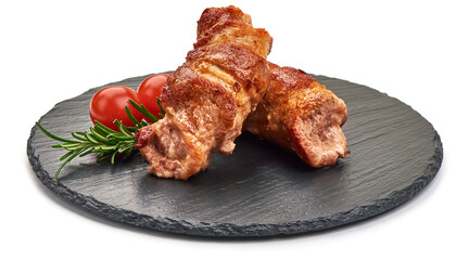 Baked meat rolls, isolated on white background