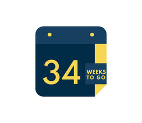 34 Weeks to go calendar icon on white background