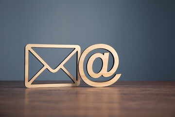 Email symbol at commercial and envelope.