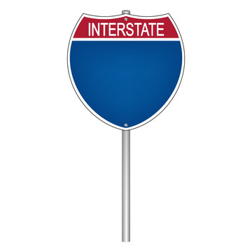 Blank American interstate highway sign on a pole, vector illustration