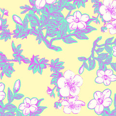 Floral seamless pattern. Hand drawn. For textile, wallpapers, print, wrapping paper. Vector stock illustration.