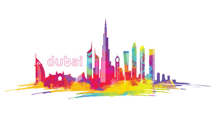 Dubai UAE vector illustration. city of Dubai in the United Arab Emirates, the symbols of the city skyscrapers hotels, stylish graphics