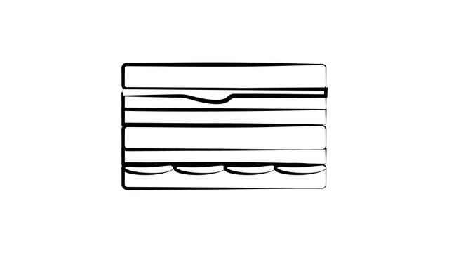 Sandwich with Toothpick Sketch, Hand Drawn Illustration, Outline Black Drawing Isolated on White Background