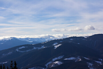 Fototapeta na wymiar Winter mountains, Carpathians, Ukraine. Ski resort Bukovel
