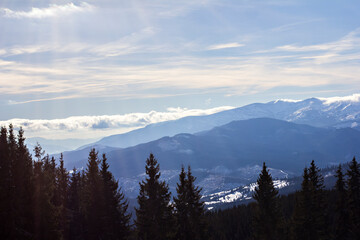 Winter mountains, Carpathians, Ukraine. Ski resort Bukovel