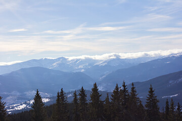 Winter mountains, Carpathians, Ukraine. Ski resort Bukovel