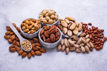 Almonds, pecan, macadamia, pistachio, and cashew