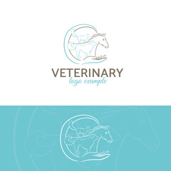 veterinary logo. cat, dog, horse frame. template for example a company logo help animals pet. stylish design graphics vector illustration. 