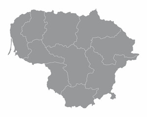 The Lithuania isolated map divided in regions