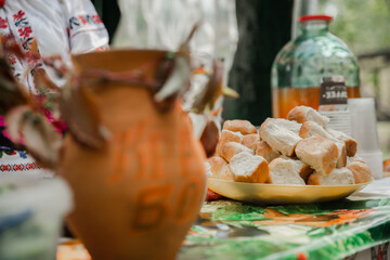 Ukrainian traditional folk dishes on the table. Cooking