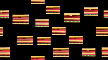 Sandwich seamless pattern, breakfast fast food. Cartoon flat style.