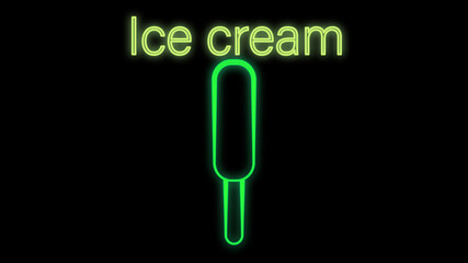 Glowing neon line Ice cream in waffle cone icon isolated on brick wall background. Sweet symbol.  Illustration