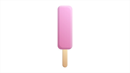 Pink ice cream on stick with stripes flat isolated