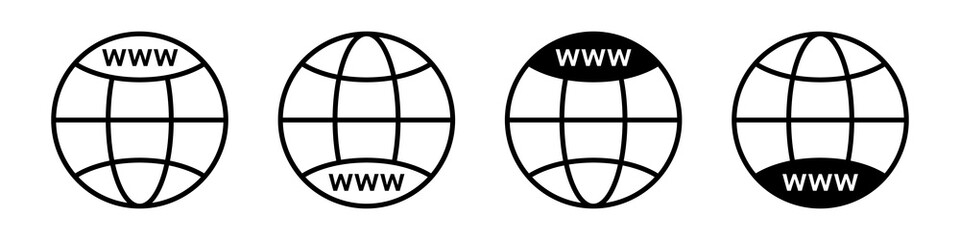 WWW icon. Set of vector earth globes icons. Website icon. Go to web symbol vector icon. Vector illustration icon in flat style. - obrazy, fototapety, plakaty