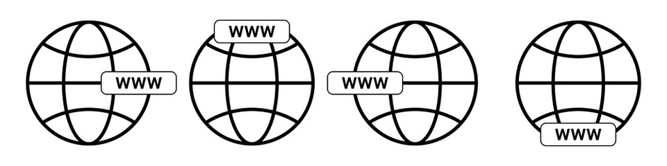 WWW icon. Set of vector earth globes icons. Website icon. Go to web symbol vector icon. Vector illustration icon in flat style.