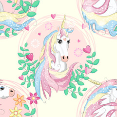 Doodle unicorn pattern for textile design. Animal cartoon. Ditsy print. Trendy seamless pattern. Fabric pattern.