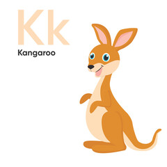 Cute Animal Alphabet Series A-Z. Vector ABC. Letter Kk. Kangaroo. Cartoon animals alphabet for kids. Isolated vector icons illustration. Education, baby showerchildren prints, decor, cards, books