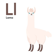 Cute Animal Alphabet Series A-Z. Vector ABC. Letter Ll. Lama. Cartoon animals alphabet for kids. Isolated vector icons illustration. Education, baby showerchildren prints, decor, cards, books