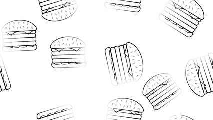 Burger seamless pattern with icons. Style Outline. illustration on the theme of bakery products and bread baking. background
