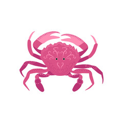 Funny red crab hand drawn vector illustration. Cute sea life, adorable crustacean cartoon character. Underwater animal with claws