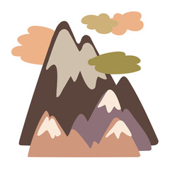 Isolated vector colorful illustration of a silhouette of mountain with clouds in pastel tones