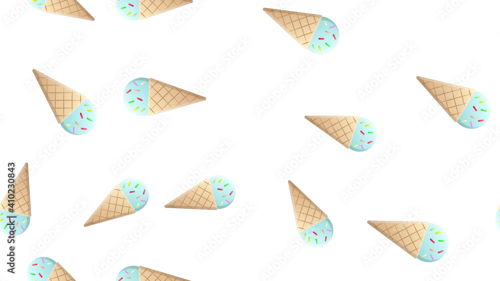 Poster seamless pattern with contour ice cream and hearts. thin line flat design. background