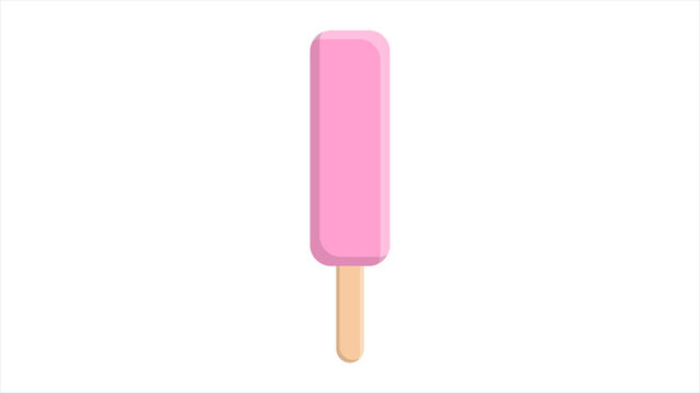 Ice cream in pink glaze on a wooden stick flat isolated