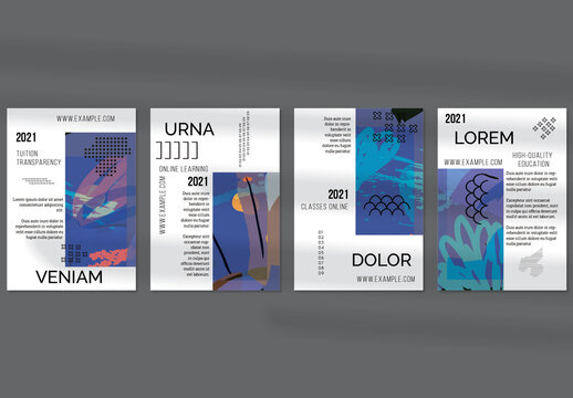 Flyer Layout with Geometric Shapes and Abstract Bright Rectangle on White