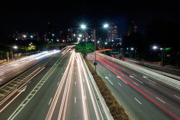Fototapeta na wymiar freeway in Sao Paulo city at night, long exposure, light trails. 