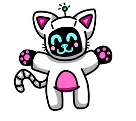 Stylized Adorable Happy Robot Cat