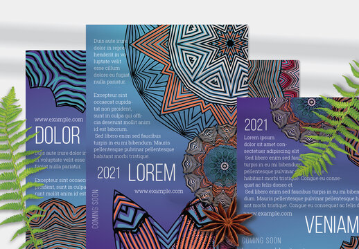 Flyer Layout with Mandala and Ethnic Tribal Lace Flower Elements