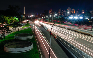 freeway in Sao Paulo city at night, long exposure, light trails. 