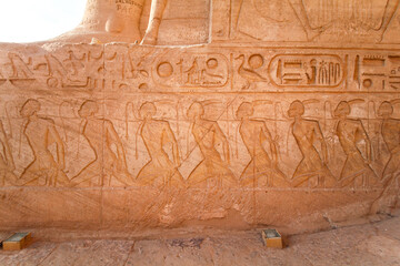 Egyptian relief of defeated and enslaved enemies at Abu Simbel temple