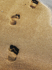 footprints on the sand, summer time concept.