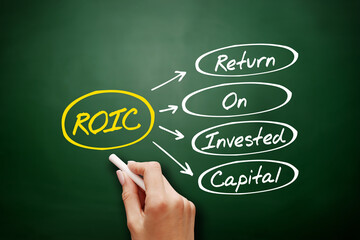 ROIC - Return on Invested Capital acronym, business concept on blackboard 